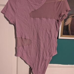 Purple Mesh Cutout Bodysuit